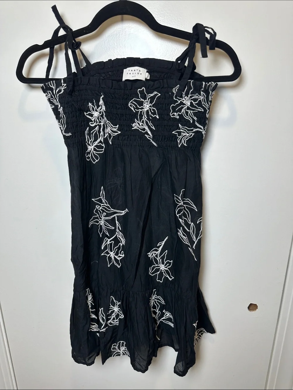 Tanya Taylor Black Mini Dress with White Floral Embroidery (7)